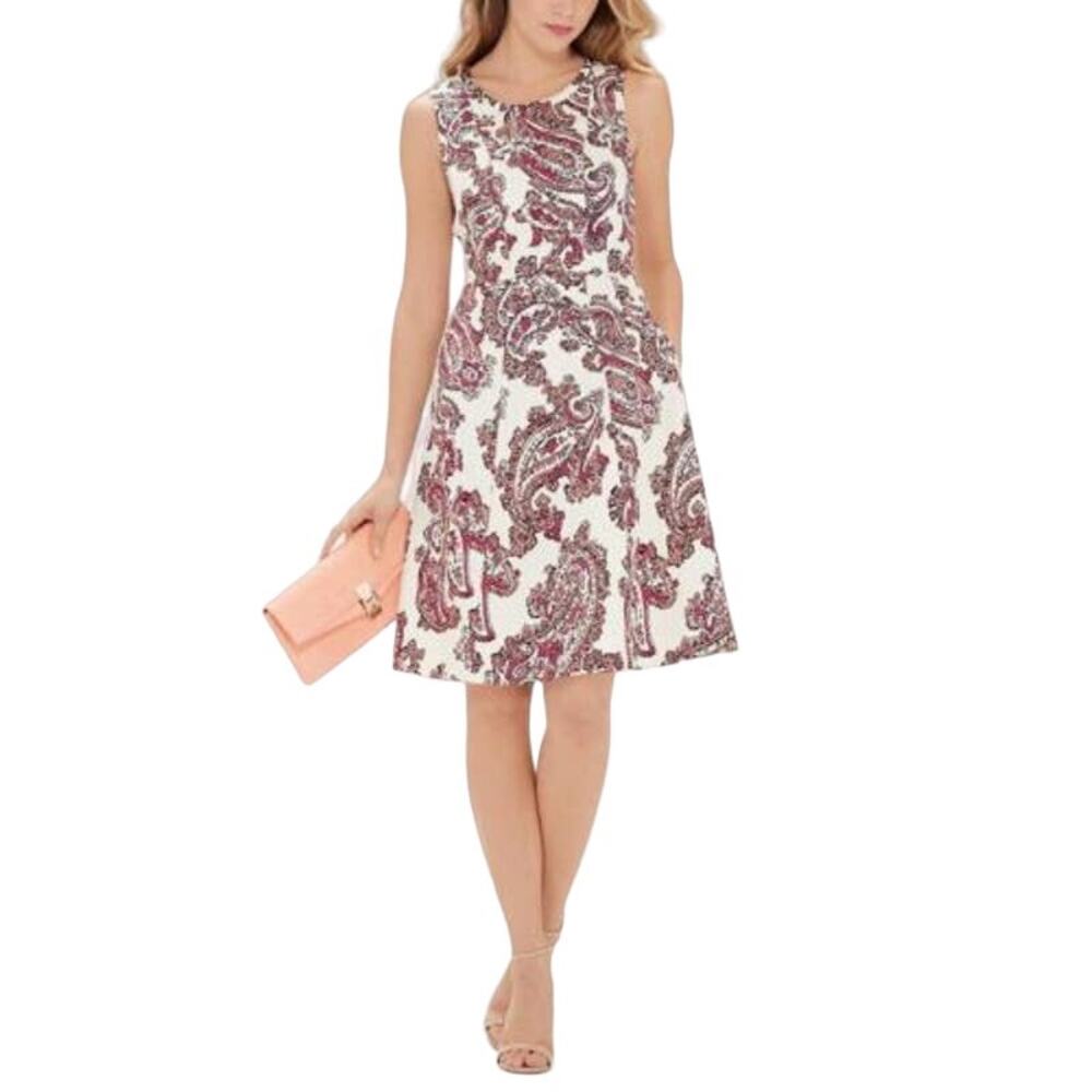 The Limited Fit Flare White Pink Paisley Sleeveless Dress NEW 2